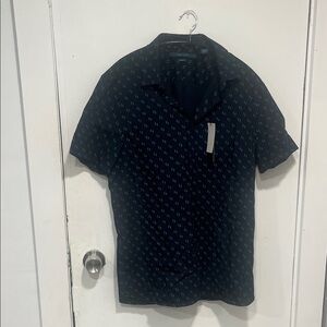 Perry Ellis Dark Blue Patterned Shirt Size Large